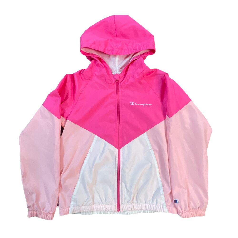Champion Jacket‎ Pink Color Block Windbreaker Sz Medium 8-10 Youth